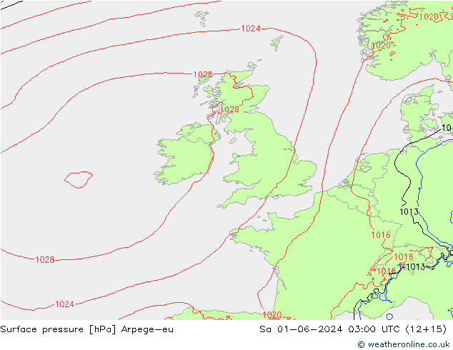 Atmosférický tlak Arpege-eu So 01.06.2024 03 UTC