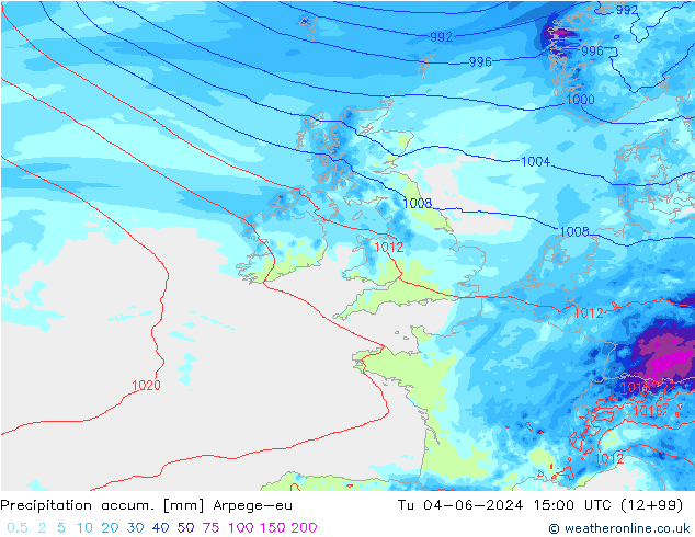 Toplam Yağış Arpege-eu Sa 04.06.2024 15 UTC