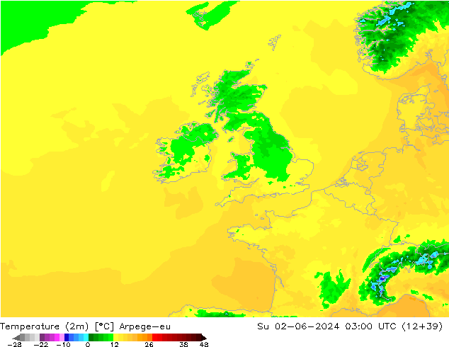 Temperatura (2m) Arpege-eu dom 02.06.2024 03 UTC