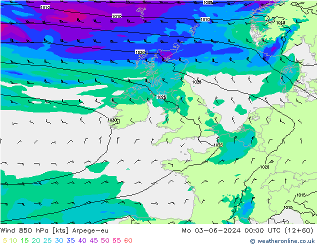 Wind 850 hPa Arpege-eu Mo 03.06.2024 00 UTC