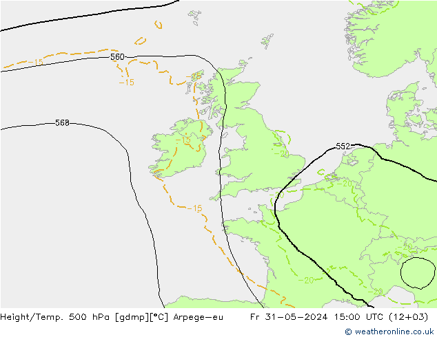 Height/Temp. 500 hPa Arpege-eu ven 31.05.2024 15 UTC