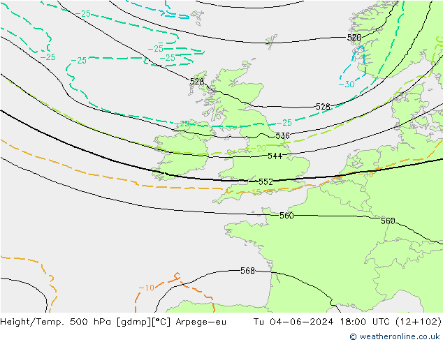 Height/Temp. 500 hPa Arpege-eu  04.06.2024 18 UTC