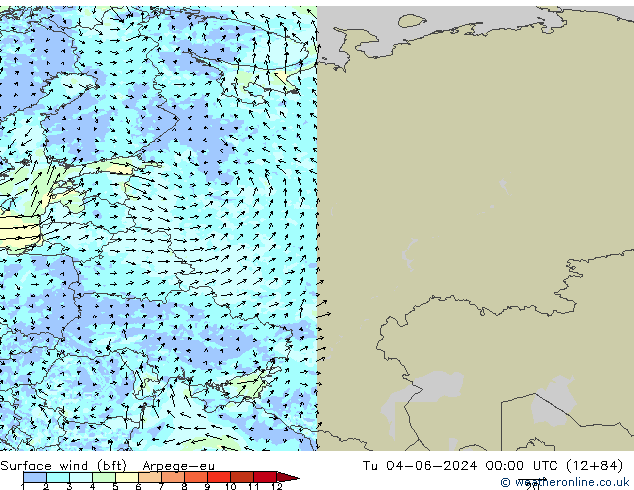  10 m (bft) Arpege-eu  04.06.2024 00 UTC