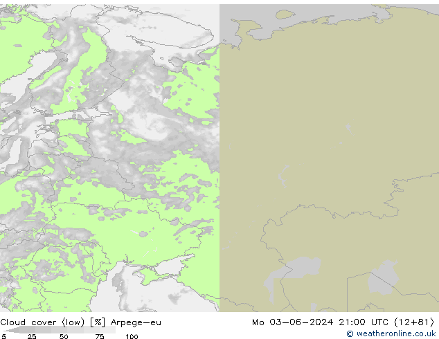 Bewolking (Laag) Arpege-eu ma 03.06.2024 21 UTC