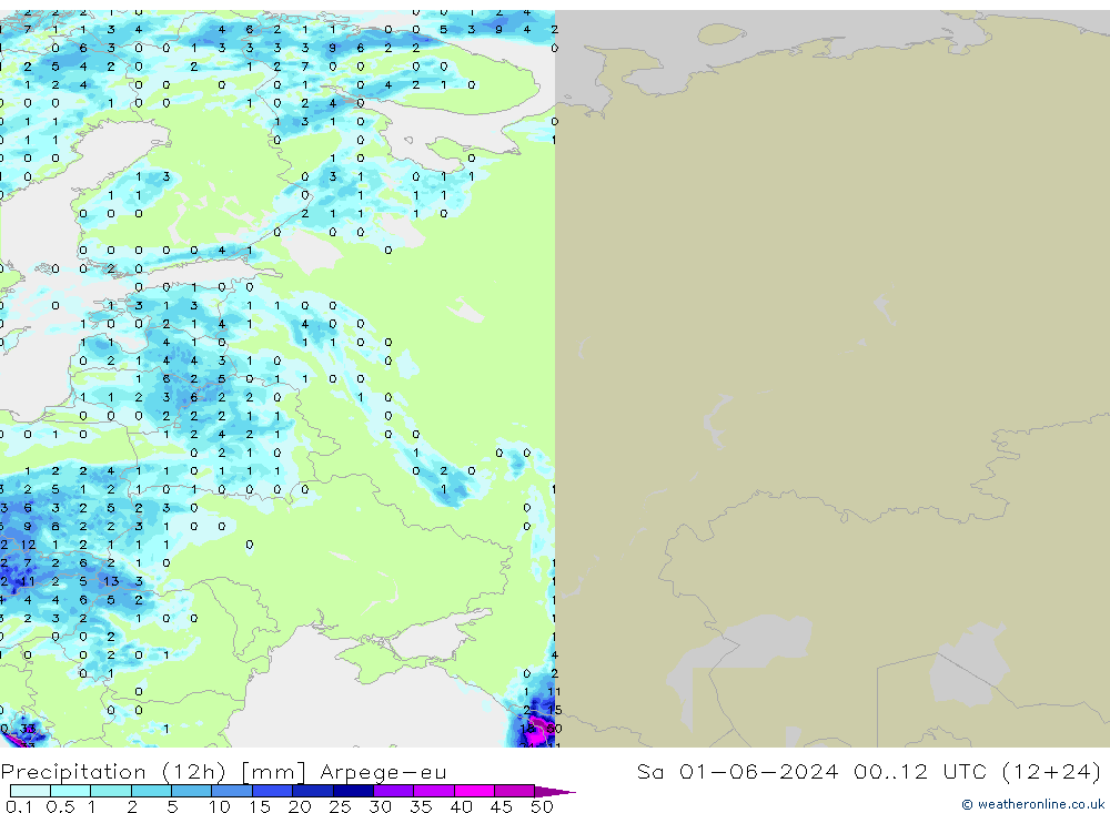 Precipitation (12h) Arpege-eu So 01.06.2024 12 UTC