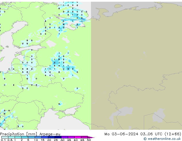 Srážky Arpege-eu Po 03.06.2024 06 UTC