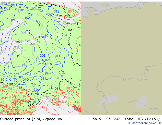 Pressione al suolo Arpege-eu dom 02.06.2024 15 UTC