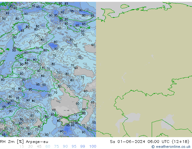 RH 2m Arpege-eu сб 01.06.2024 06 UTC