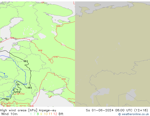 High wind areas Arpege-eu сб 01.06.2024 06 UTC