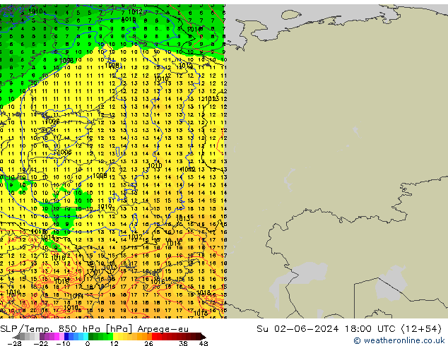 SLP/Temp. 850 hPa Arpege-eu nie. 02.06.2024 18 UTC