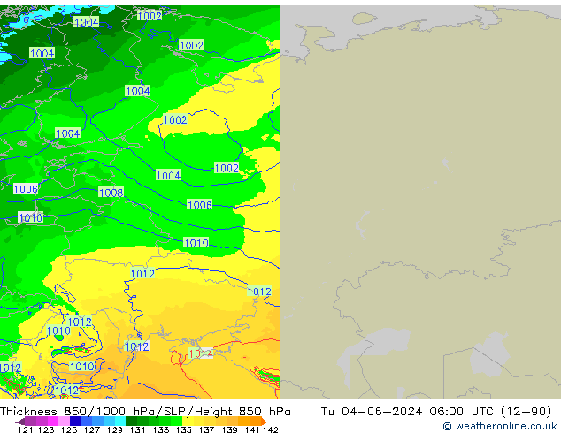 Thck 850-1000 hPa Arpege-eu  04.06.2024 06 UTC