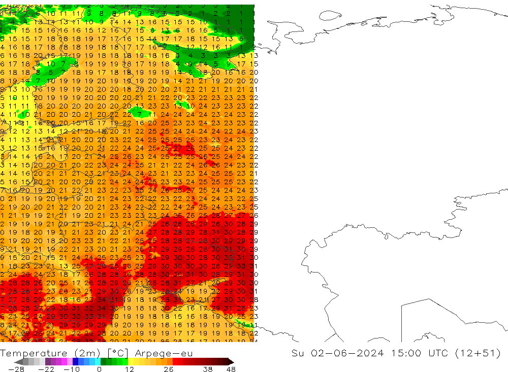 Temperatura (2m) Arpege-eu Dom 02.06.2024 15 UTC