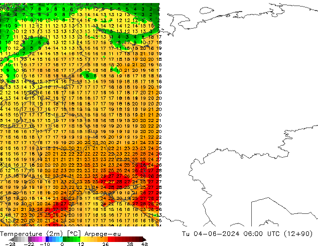 Sıcaklık Haritası (2m) Arpege-eu Sa 04.06.2024 06 UTC