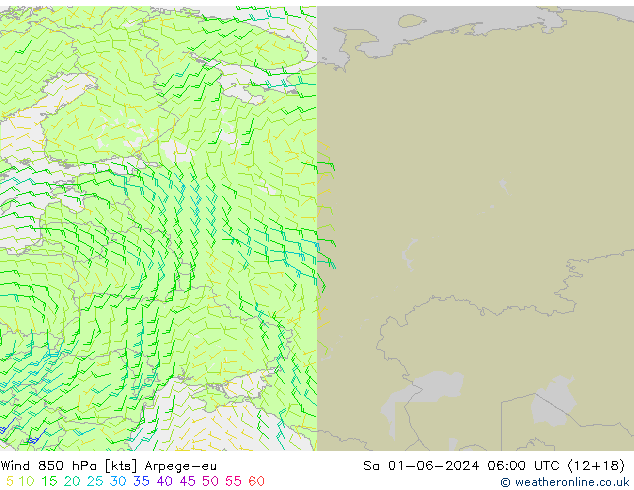 ветер 850 гПа Arpege-eu сб 01.06.2024 06 UTC