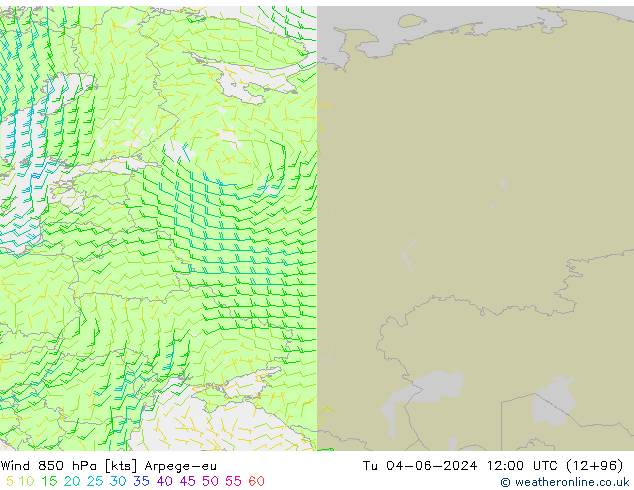 Vento 850 hPa Arpege-eu mar 04.06.2024 12 UTC