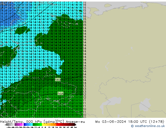 Height/Temp. 500 hPa Arpege-eu Po 03.06.2024 18 UTC