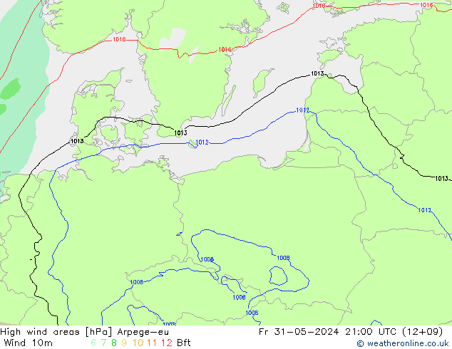 High wind areas Arpege-eu Fr 31.05.2024 21 UTC