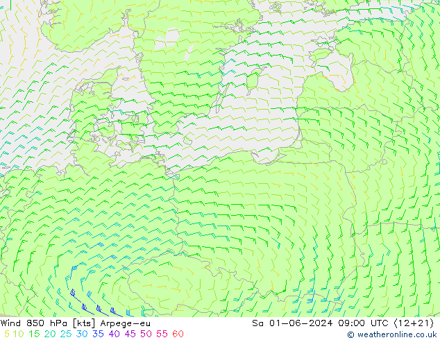 Rüzgar 850 hPa Arpege-eu Cts 01.06.2024 09 UTC