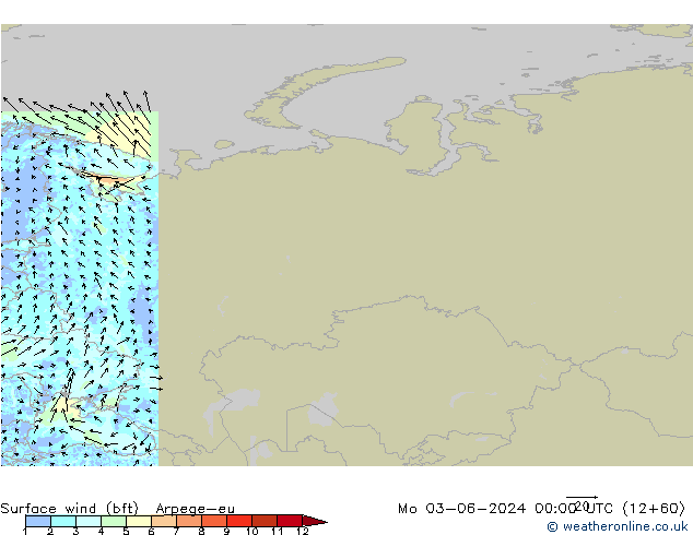  10 m (bft) Arpege-eu  03.06.2024 00 UTC