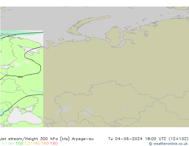 Jet stream/Height 300 hPa Arpege-eu Út 04.06.2024 18 UTC