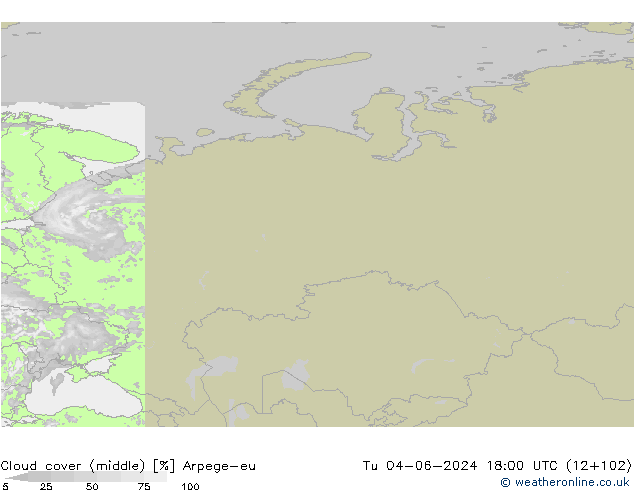 Wolken (mittel) Arpege-eu Di 04.06.2024 18 UTC