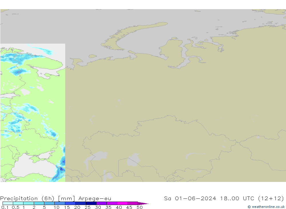 Precipitación (6h) Arpege-eu sáb 01.06.2024 00 UTC