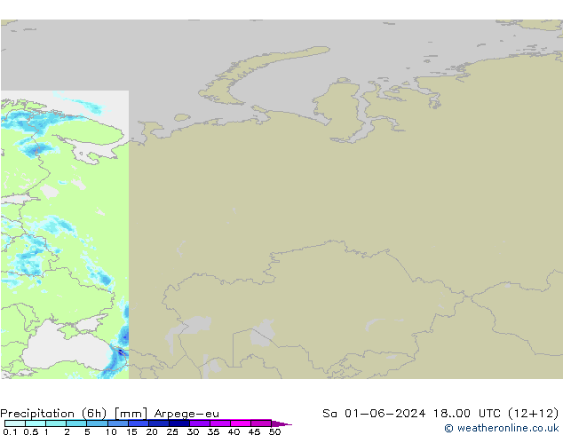 осадки (6h) Arpege-eu сб 01.06.2024 00 UTC