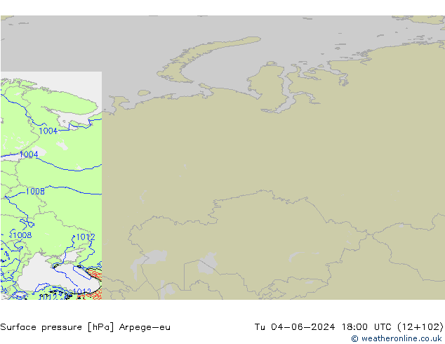 Surface pressure Arpege-eu Tu 04.06.2024 18 UTC