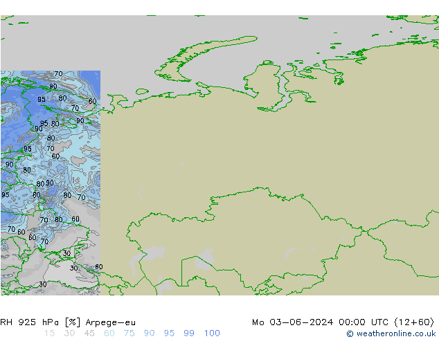 Humedad rel. 925hPa Arpege-eu lun 03.06.2024 00 UTC