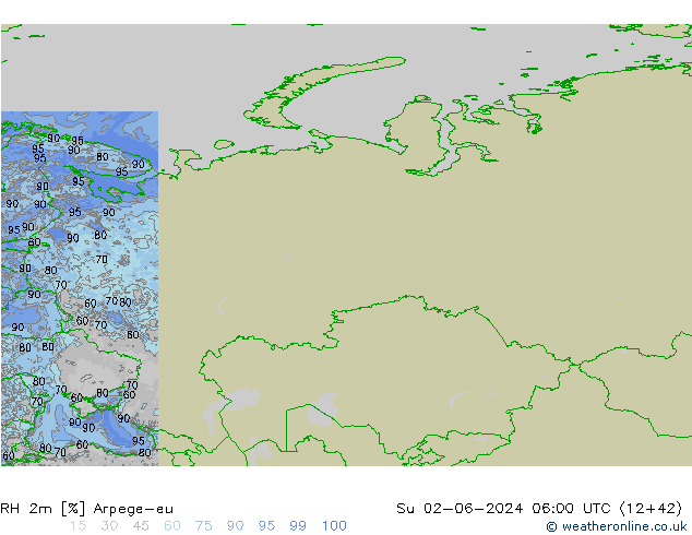 RH 2m Arpege-eu Su 02.06.2024 06 UTC