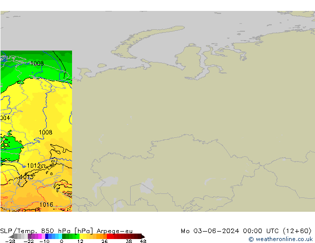 SLP/Temp. 850 hPa Arpege-eu  03.06.2024 00 UTC