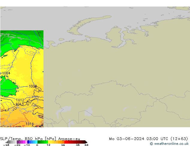 SLP/Temp. 850 hPa Arpege-eu lun 03.06.2024 03 UTC