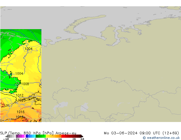 SLP/Temp. 850 hPa Arpege-eu  03.06.2024 09 UTC