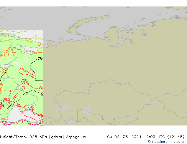 Height/Temp. 925 гПа Arpege-eu Вс 02.06.2024 12 UTC