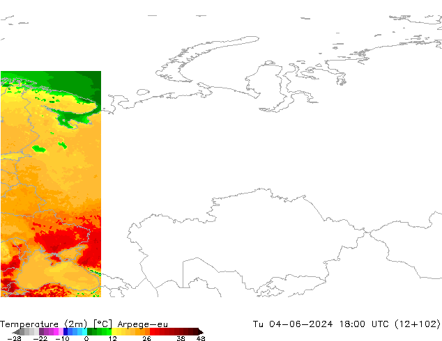 Temperature (2m) Arpege-eu Tu 04.06.2024 18 UTC