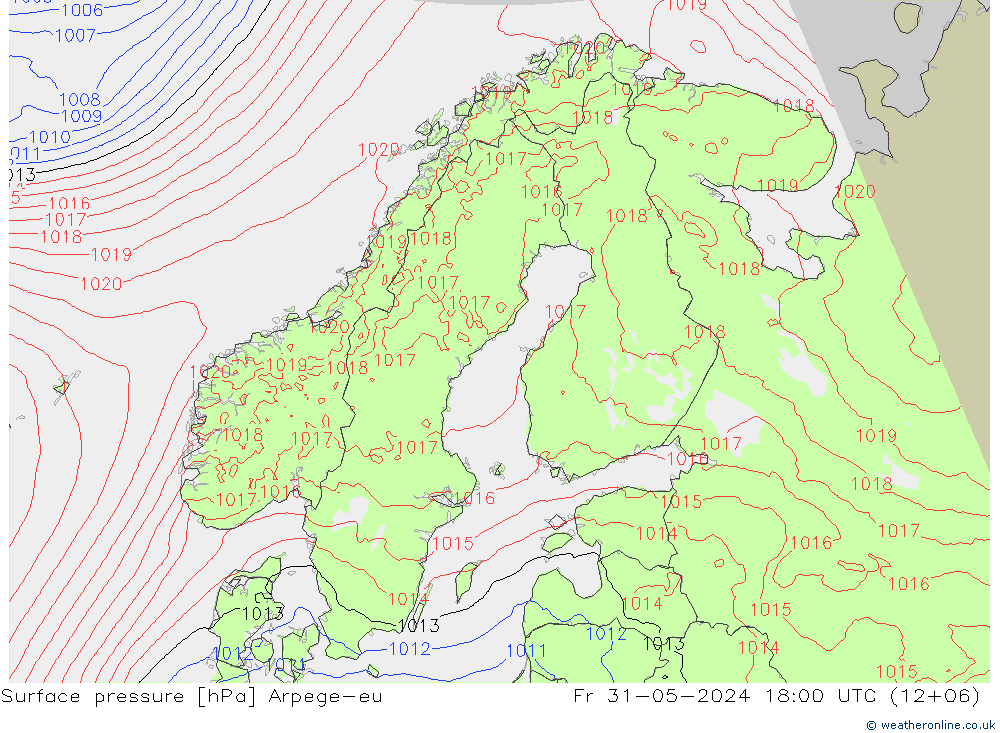 Surface pressure Arpege-eu Fr 31.05.2024 18 UTC