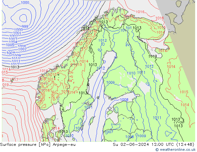 Surface pressure Arpege-eu Su 02.06.2024 12 UTC