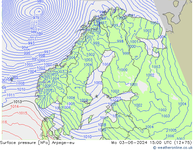 приземное давление Arpege-eu пн 03.06.2024 15 UTC