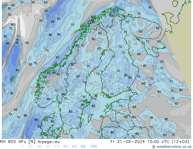 RH 850 hPa Arpege-eu Sex 31.05.2024 15 UTC