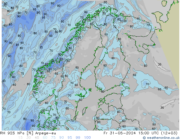 RH 925 hPa Arpege-eu ven 31.05.2024 15 UTC