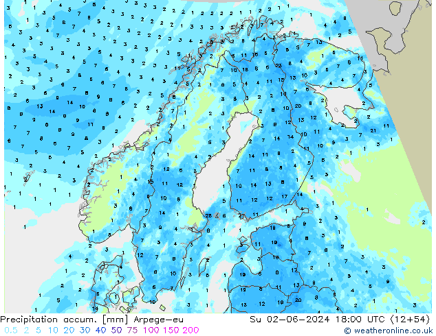 Precipitation accum. Arpege-eu nie. 02.06.2024 18 UTC