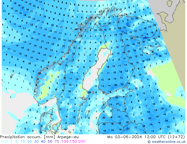 Precipitation accum. Arpege-eu  03.06.2024 12 UTC