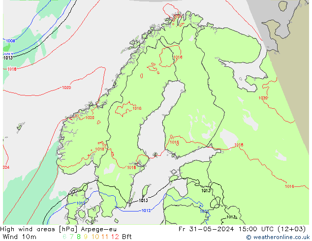 High wind areas Arpege-eu  31.05.2024 15 UTC