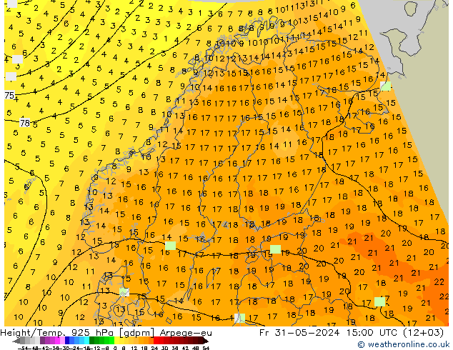 Height/Temp. 925 hPa Arpege-eu  31.05.2024 15 UTC