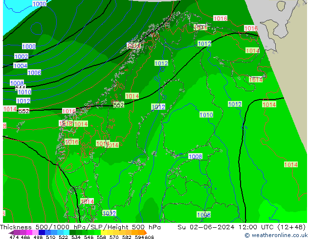 Thck 500-1000hPa Arpege-eu Su 02.06.2024 12 UTC