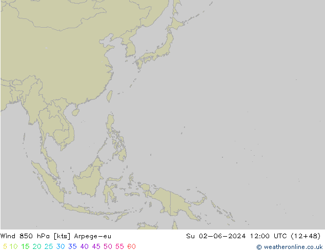 Wind 850 hPa Arpege-eu zo 02.06.2024 12 UTC