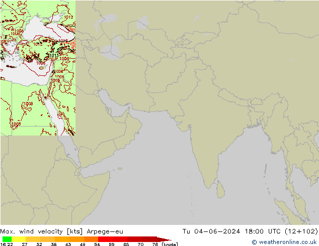Max. wind velocity Arpege-eu mar 04.06.2024 18 UTC