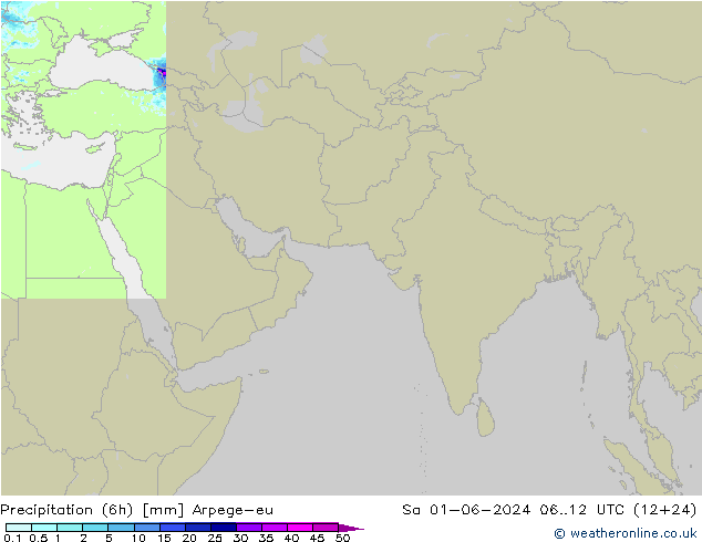 Precipitazione (6h) Arpege-eu sab 01.06.2024 12 UTC