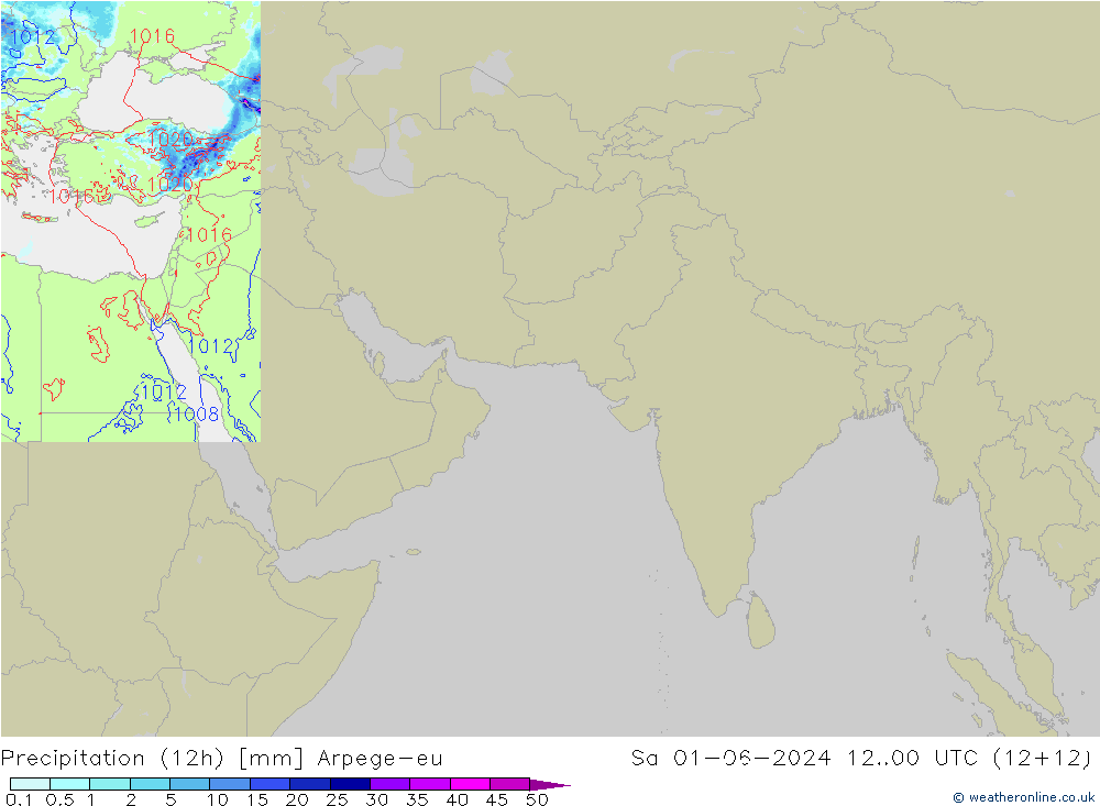 Totale neerslag (12h) Arpege-eu za 01.06.2024 00 UTC