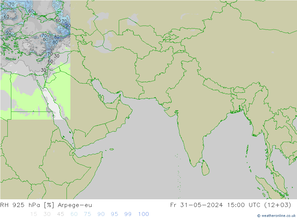 Humidité rel. 925 hPa Arpege-eu ven 31.05.2024 15 UTC